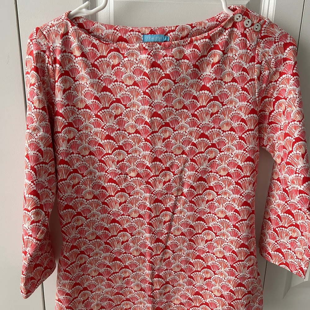 J. McLaughlin Red and White Long Sleeve Blouse